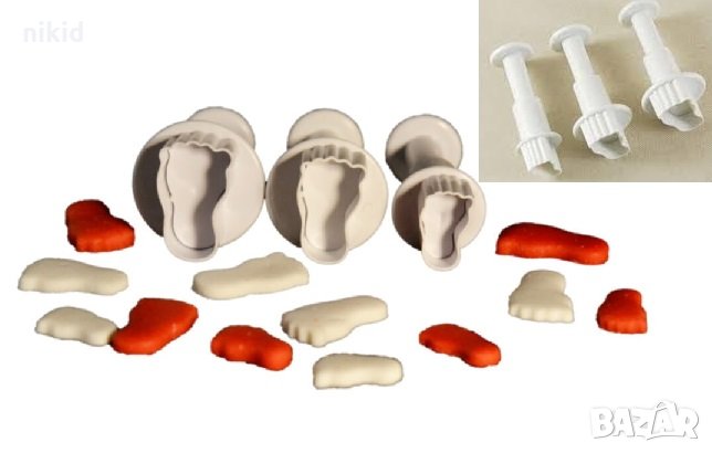 3 бр Малки Мини Крак Краче Крака резци с бутало пластмасови форми за фондан тесто сладки, снимка 1