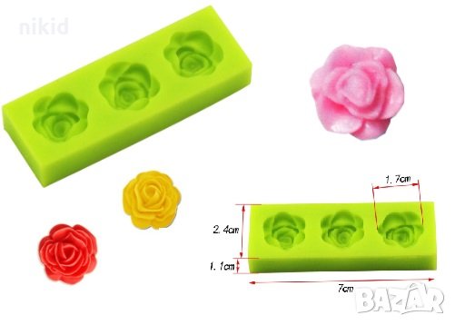 1.7 см 3 рози розички роза силиконов молд форма декорация торта фондан сладки мъфини, снимка 1