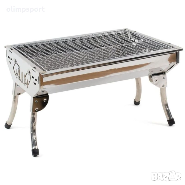 Барбекю за дървени въглища, 47х33хH29 см /600393/ Компактно преносимо барбекю от неръждаема стомана,, снимка 1