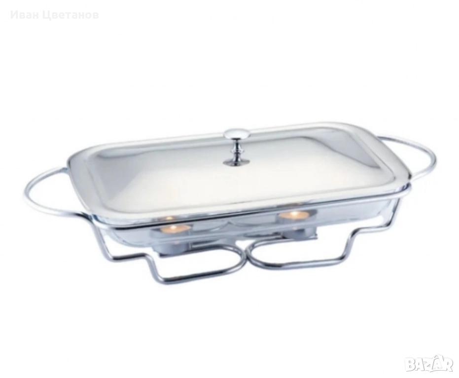 Съд за затопляне Bohmann, 3л. правоъгълен, 2свещи, Стоманен капак, Стъкло, Инокс, снимка 1