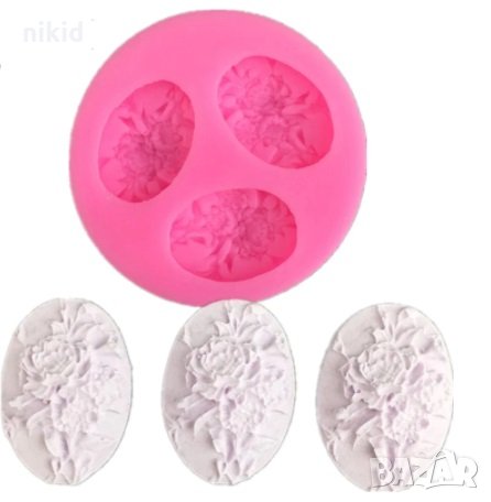 3 малки овал цветя силиконов молд форма украса торта фондан шоколад и др, снимка 1