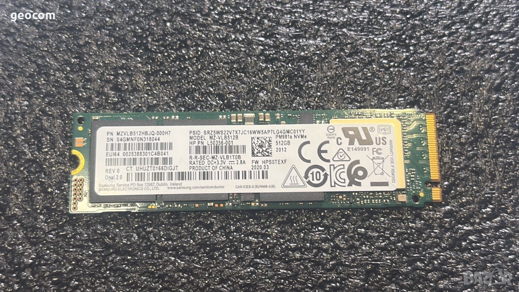 512GB SSD Samsung PM981a M2-2280 (nVme,PCI-Ex Gen3x4), снимка 1