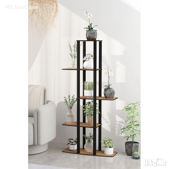 Дървена стойка за растения, Woody Fashion, модел Гардения, орех, 20x60x140см, дървени крака, снимка 1