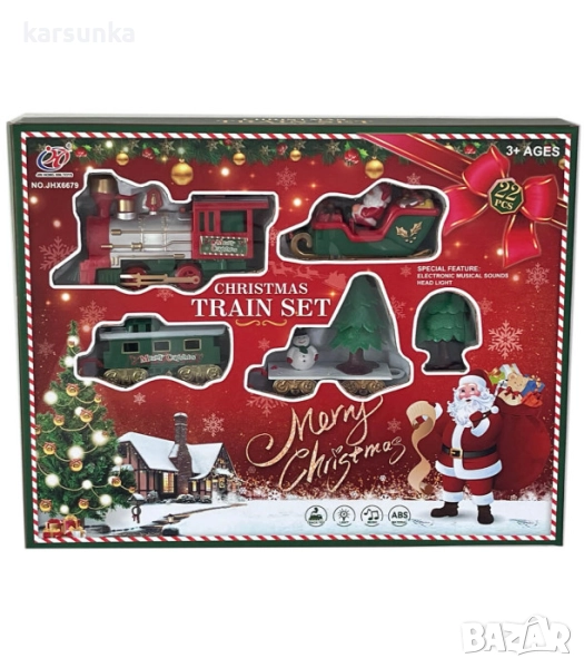 ДЕТСКИ КОЛЕДЕН ВЛАК С РЕЛСИ, ЗВУК И СВЕТЛИНА, 22 ЧАСТИ, снимка 1