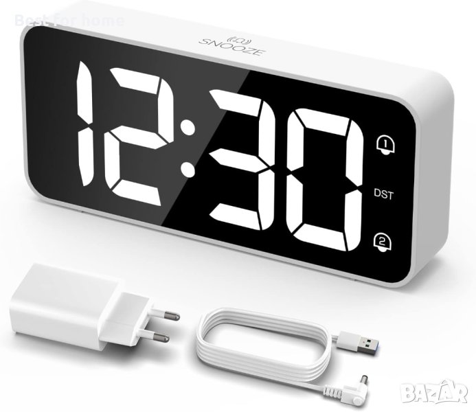 LED Цифров будилник с адаптер,регулируема сила на звука, голям екран с 2 аларми,, снимка 1