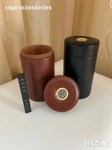 Преносим хумидор за пури с хигрометър – кожа + кедър, снимка 1