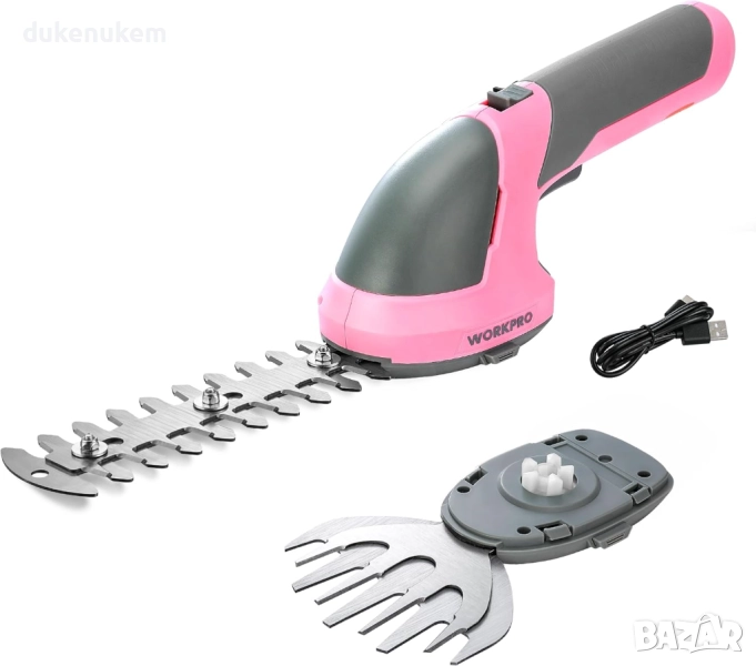 Aкумулаторна ножица за трева и храсти 2 в 1, 7.2V, 2000 mAh батерия, 2 ножа, розова, снимка 1