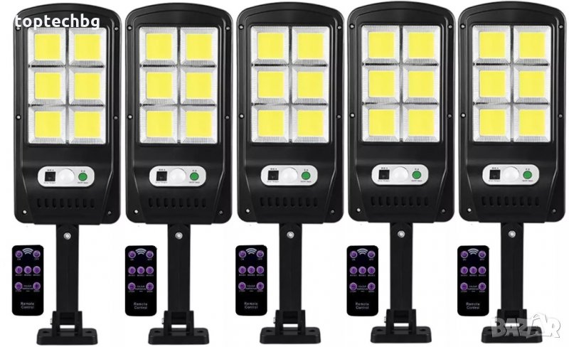 5 броя 500W LED Соларна лампа COB със сензор за движение, стойка и дистанционно, снимка 1