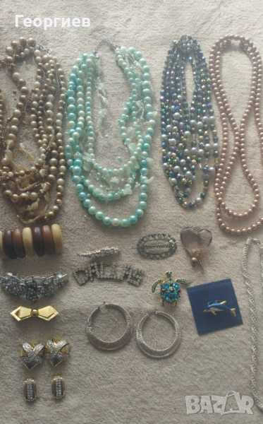 Колиета перли боядисани обици клипс,брошки., снимка 1