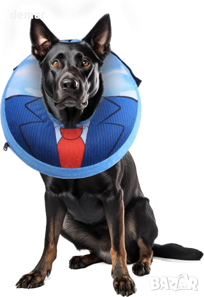 Надуваем нашийник за кучета за предпазване на рани и шевове след операция, (син, голям), снимка 1