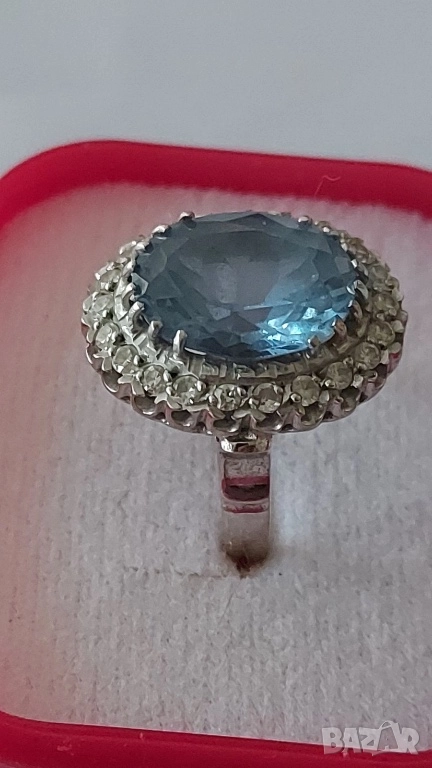 Златен пръстен с аквамарин и брилянти, снимка 1