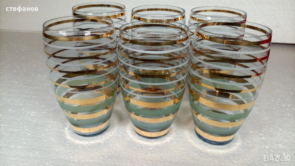 Разкошни ретро водни чаши, златни кантове, матирани кантове, 6 бр, снимка 1