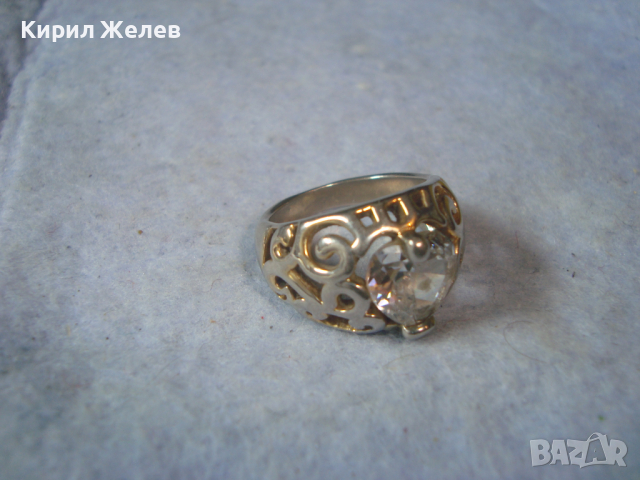 СТАР СРЕБЪРЕН СКЪПОЦЕНЕН с ПОЗЛАТА РЕТРО АРТ АЖУРЕН ПРЪСТЕН с ФАСЕТИРАН СЪРЦЕВИДЕН ЦИРКОН 10838, снимка 4 - Антикварни и старинни предмети - 36393679
