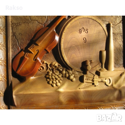 Дърворезба "Цигулка, грозде, бъчва ... ", снимка 8 - Пана - 52534007