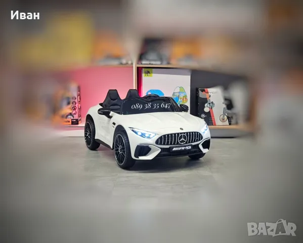 ТОП ЦЕНА!НОВО!Акумулаторна кола Mercedes SL63 AMG с 12V батерия,EVA гуми,кожена седалка
