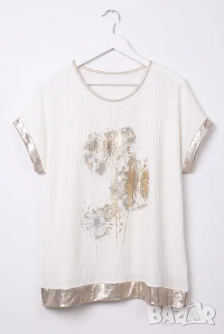 Блуза “White Golden Dandelion” – екрю блуза със златен принт арт.5096, снимка 4 - Блузи с дълъг ръкав и пуловери - 55821245