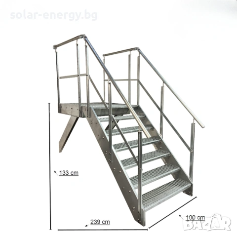 Метално стълбище с площадка 7 стъпала | За монтаж към стена | Поцинковано