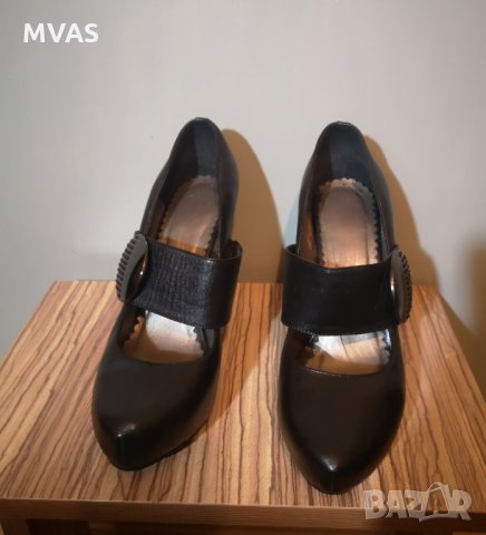 Нови черни кожени обувки на ток 38 номер, снимка 3 - Дамски елегантни обувки - 29214318