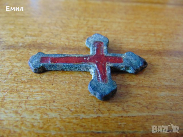 Възрожденски бронзов кръст емайл, снимка 2 - Колекции - 29629696