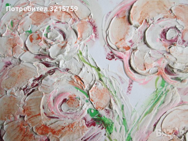 Красива Картина масло, фазер,цветя, подпис Ананиев,26х18см., снимка 3 - Картини - 38002031