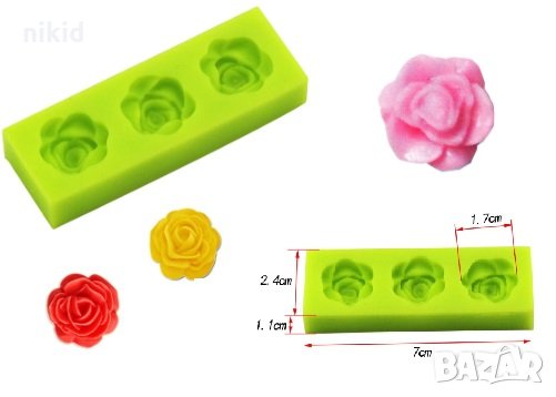 1.7 см 3 рози розички роза силиконов молд форма декорация торта фондан сладки мъфини, снимка 1 - Форми - 29085527