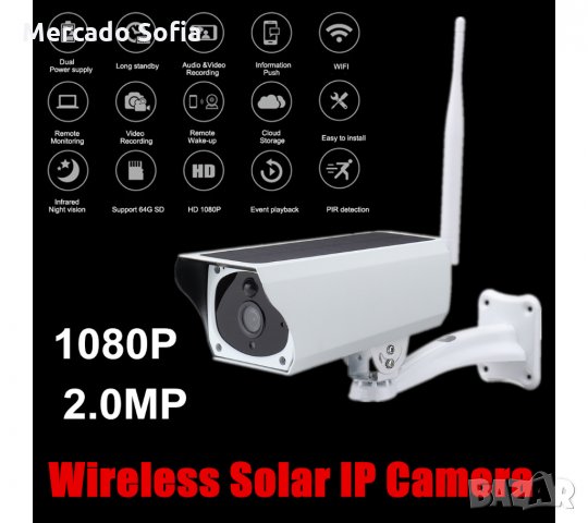 Соларна безжична WIFI IP камера 1080P HD, Водоустойчива система за видеонаблюдение , снимка 5 - IP камери - 30252452