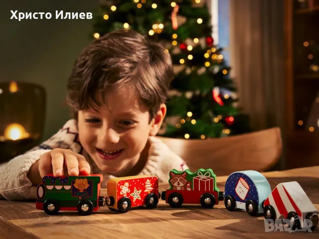 Дървено влакче с вагони за железница дървени релси, снимка 2 - Влакчета, самолети, хеликоптери - 55720234