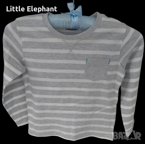 Блузка с дълъг ръкав за момченце на 4-5 години бяло и сиво голямо райе,Англия/нова