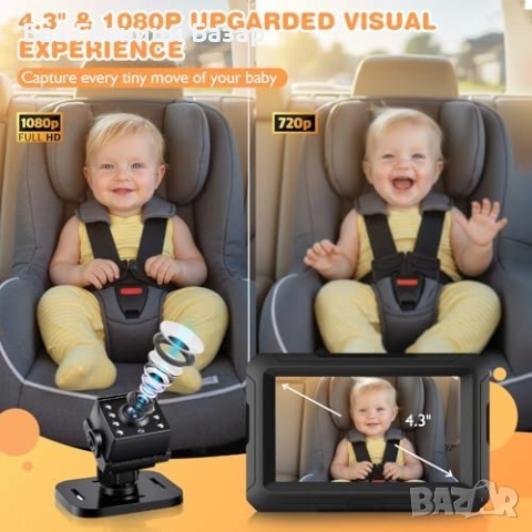 Нова Детска Car Seat Камера 1080P, 360° Ъгъл, Стабилна Вендуза за кола, снимка 3 - Друга електроника - 52497934