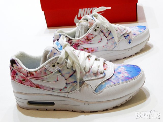 Намалени Nike Air Max 1 Print White/White-University Blue Cherry Blossom Дамски Маратонки Номер 38, снимка 9 - Маратонки - 36725965