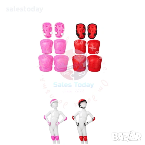 Детски наколенки и налакътници, Протектори за момиче, 6ч. в к-т, розови или червени