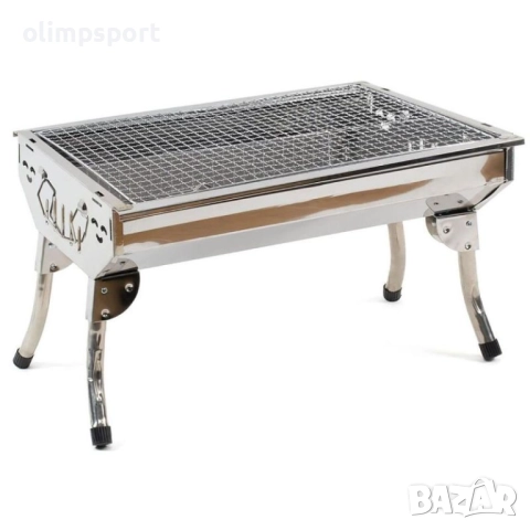 Барбекю за дървени въглища, 47х33хH29 см /600393/ Компактно преносимо барбекю от неръждаема стомана,