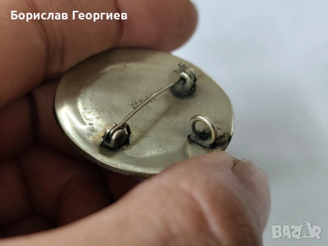 Стара брошка медальон alpaca mexico седеф, снимка 4 - Колиета, медальони, синджири - 53947659