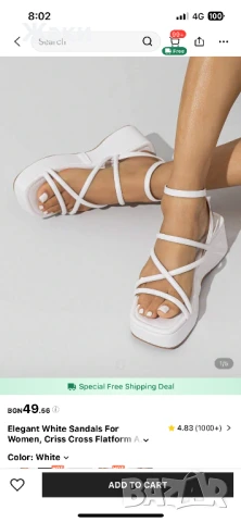 Бели дамски сандали на платформа, снимка 2 - Сандали - 51125442