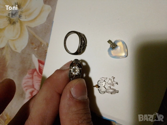 Сребърен пръстен 3х10-камък 875 проба, снимка 2 - Пръстени - 53288113