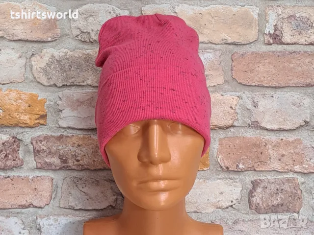 Нова зимна шапка рипс с подгъв в цвят розов меланж, снимка 4 - Шапки - 47699187