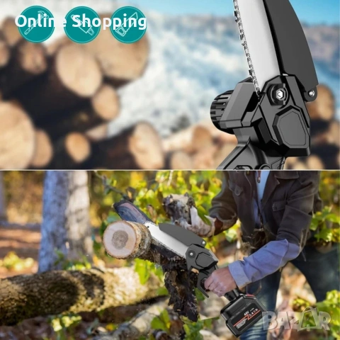 Акумулаторен мини верижен трион 6", Комплект с 2 батерии 6000mAh и куфар, снимка 7 - Градинска техника - 53320732