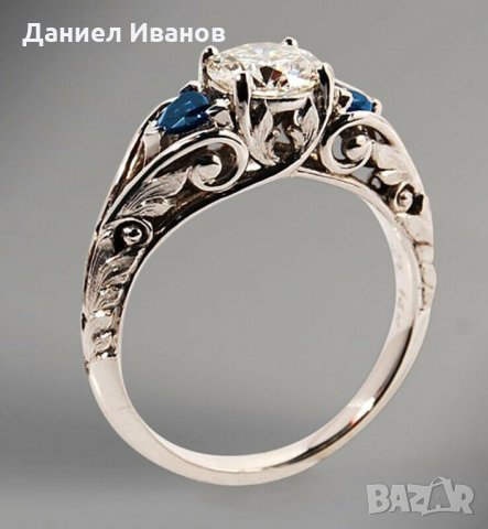 Сребърен пръстен 18к I Love You size 8, снимка 3 - Пръстени - 27579492