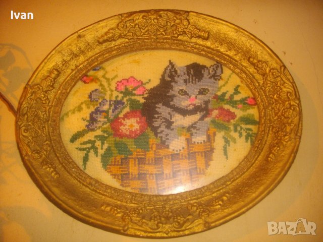 Старинен Елипсовиден/Елипса Гоблен-Вилеров-325х275мм-Рамкиран-Коте в Панер-Отличен, снимка 3 - Гоблени - 37088903