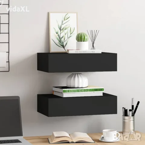 vidaXL Стенни рафтове с чекмеджета, 2 бр, черни, 40x23,5x10 см, МДФ, снимка 3 - Етажерки - 56146943