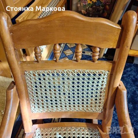 Детски масивен люлеещ се стол с ратан, снимка 4 - Столове - 55816430