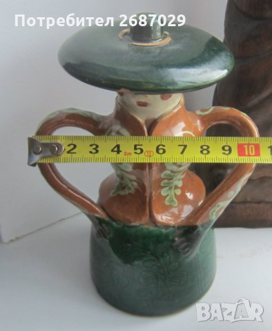 Керамика фигура съд с капак или свещник с подпис, снимка 5 - Декорация за дома - 31373401