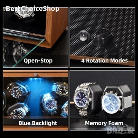 Елегантна автоматична дървена кутия за навиване на 6 часовника., снимка 12 - Луксозни - 54142650