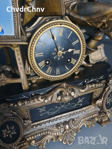 Франция 1800-те/46см-7кг стар френски каминен часовник/метална ЦАМ фигура-мрамор, снимка 4 - Антикварни и старинни предмети - 52465562