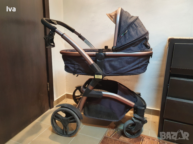 Комбинирана бебешка количка 3 в 1 Carra Tesoro Деним, снимка 3 - Детски колички - 44793271