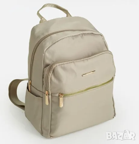 Дамска раница backpack бежова найлонова, 28x14x37cm