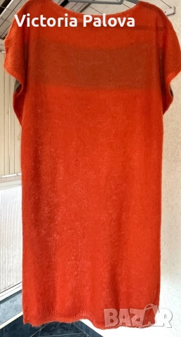 VINTAGE рокля/ туника STILE BENETTON - оранжев бохо шик с мохер, снимка 8 - Рокли - 52439141