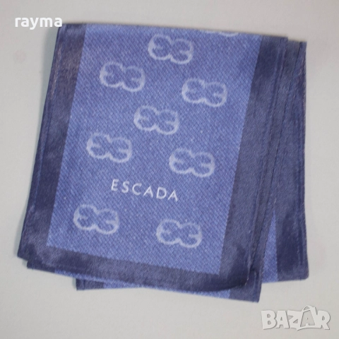 Escada шал естествена коприна с ламе дънково синьо с лого, снимка 6 - Шалове - 51823335