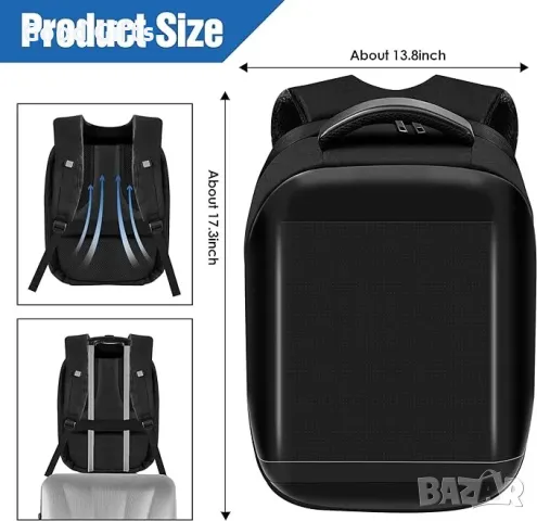 3D LED Раница Smart Pixel с дисплей, Светеща ЛЕД Раница с APP контрол, снимка 3 - Раници - 48604655