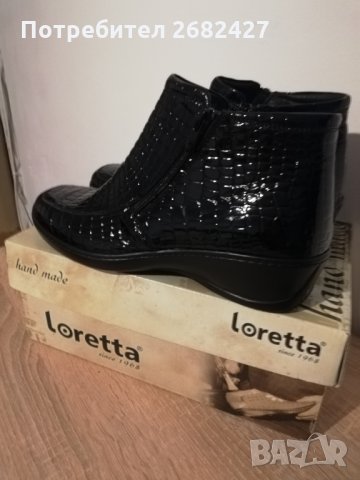 Дамски боти от естествен лак с кроко принт и ципове на известната марка Loretta, снимка 6 - Дамски боти - 29895374